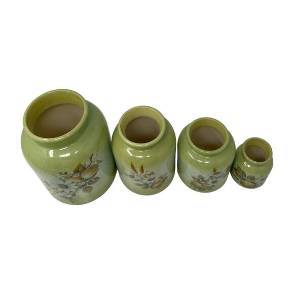 Country Charm Set of 4 Canisters Avocado Green Blue Mountain Pottery Canada 1980 - Picture 6 of 16